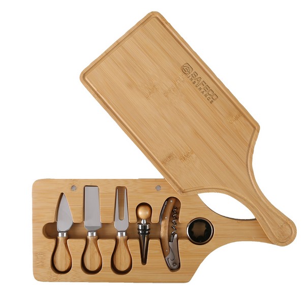 Bamboo wine and cheese cutting board set, engravable