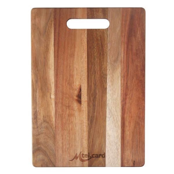 Acacia wood cutting board with handle, engravable