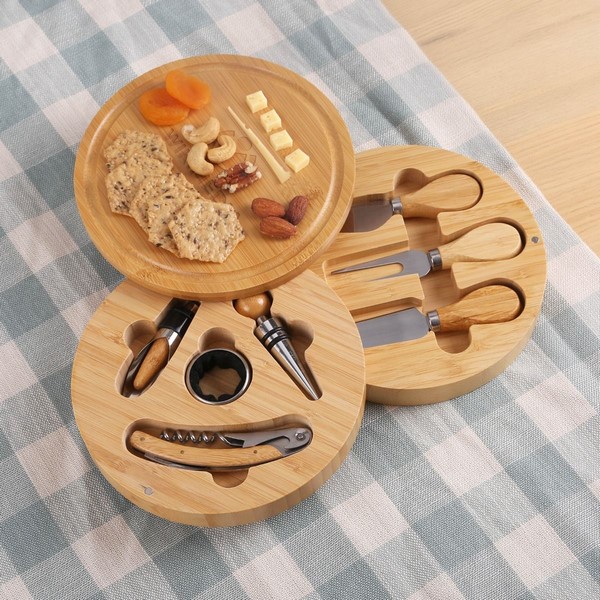 Large swivel-top bamboo cheese board set, engravable